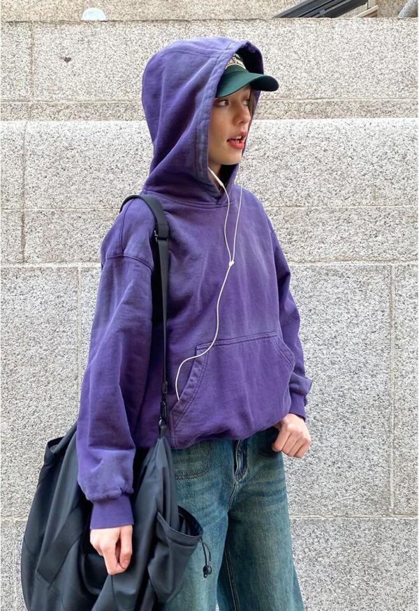 Oversized Acid Wash Vintage Cotton Pullover Hoodie