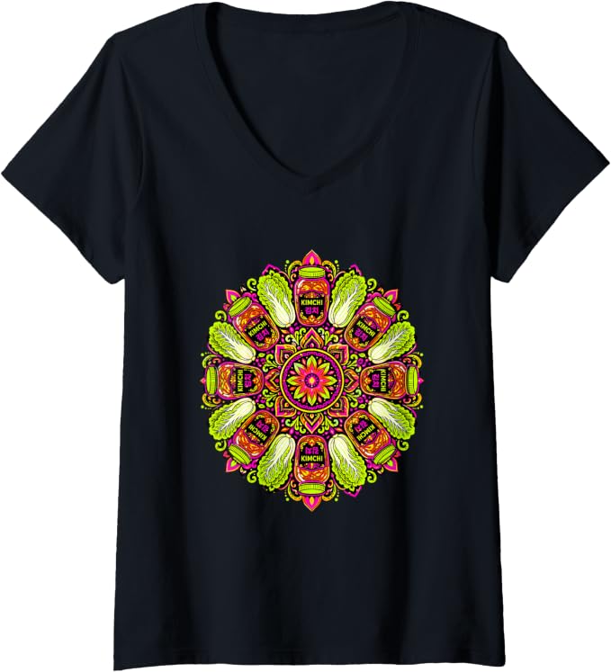 Colorful Kimchi Mandala V-neck T-Shirt - Image 1